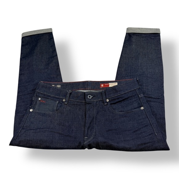 G-Star Raw 3301 Slim Japanese Selvedge Denim Jeans Mens 34x30 Dark Indigo Blue